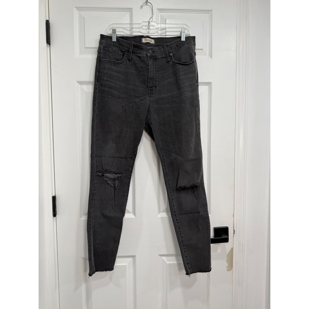 Madewell High Rise Skinny Jeans Black Distressed Raw Hem 27 Inseam